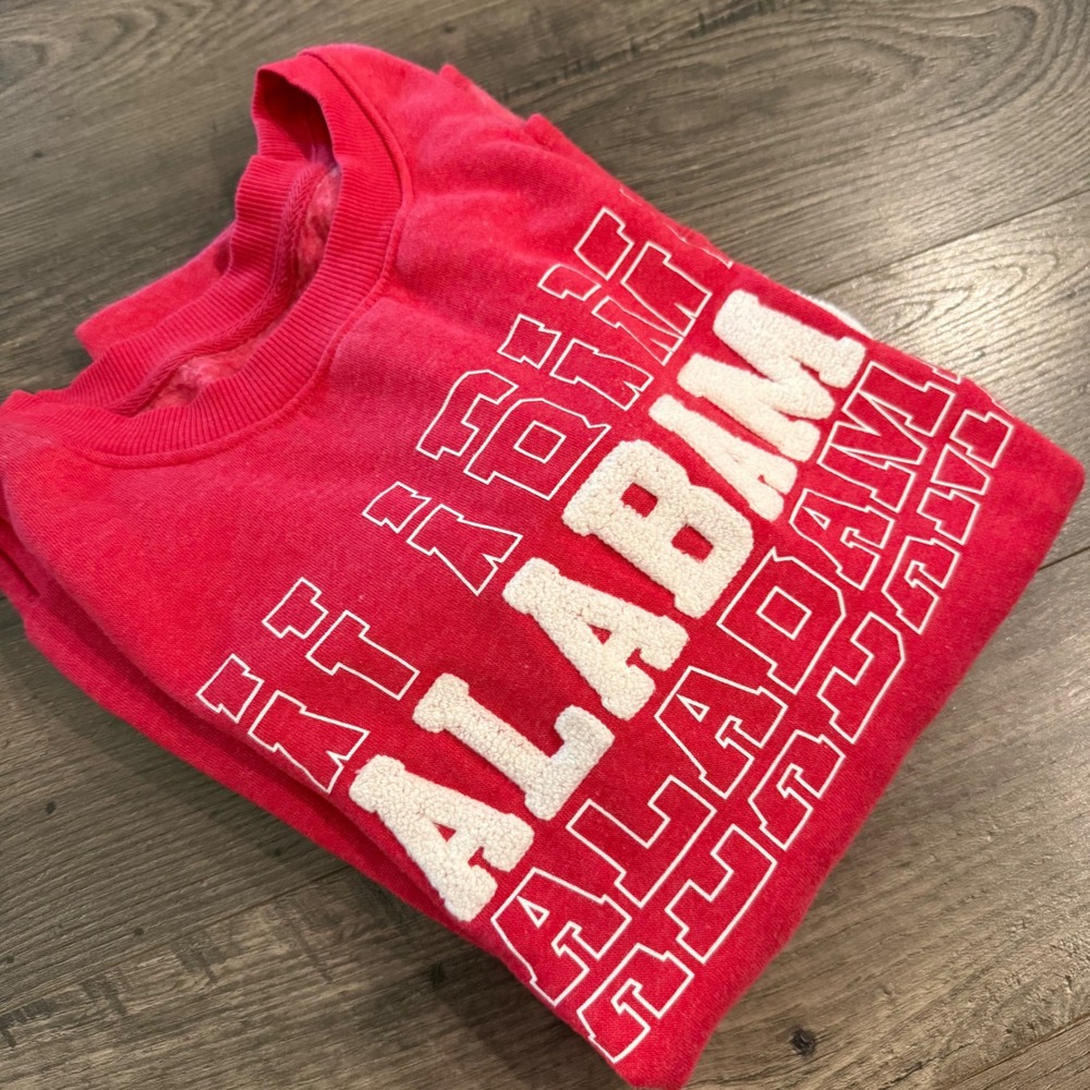 State of‎ Mine Alabama Crimson Tide Sweatshirt Red Chenille High Low Hem Small